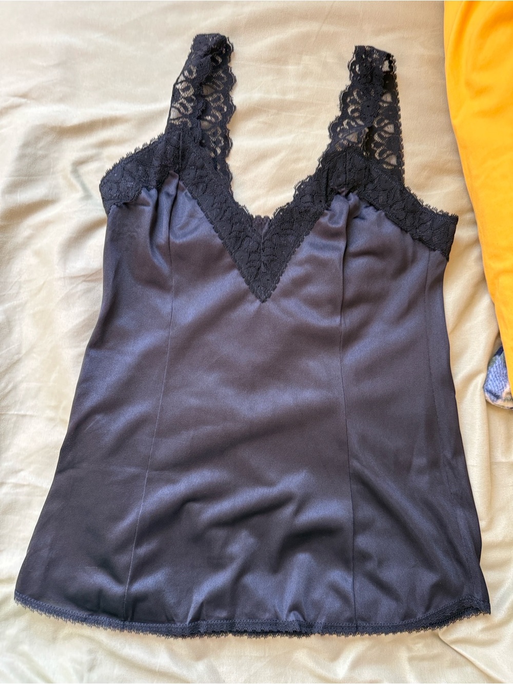 Vintage lace trimmed black camisole Blush Sz XS/S nylon lingerie top